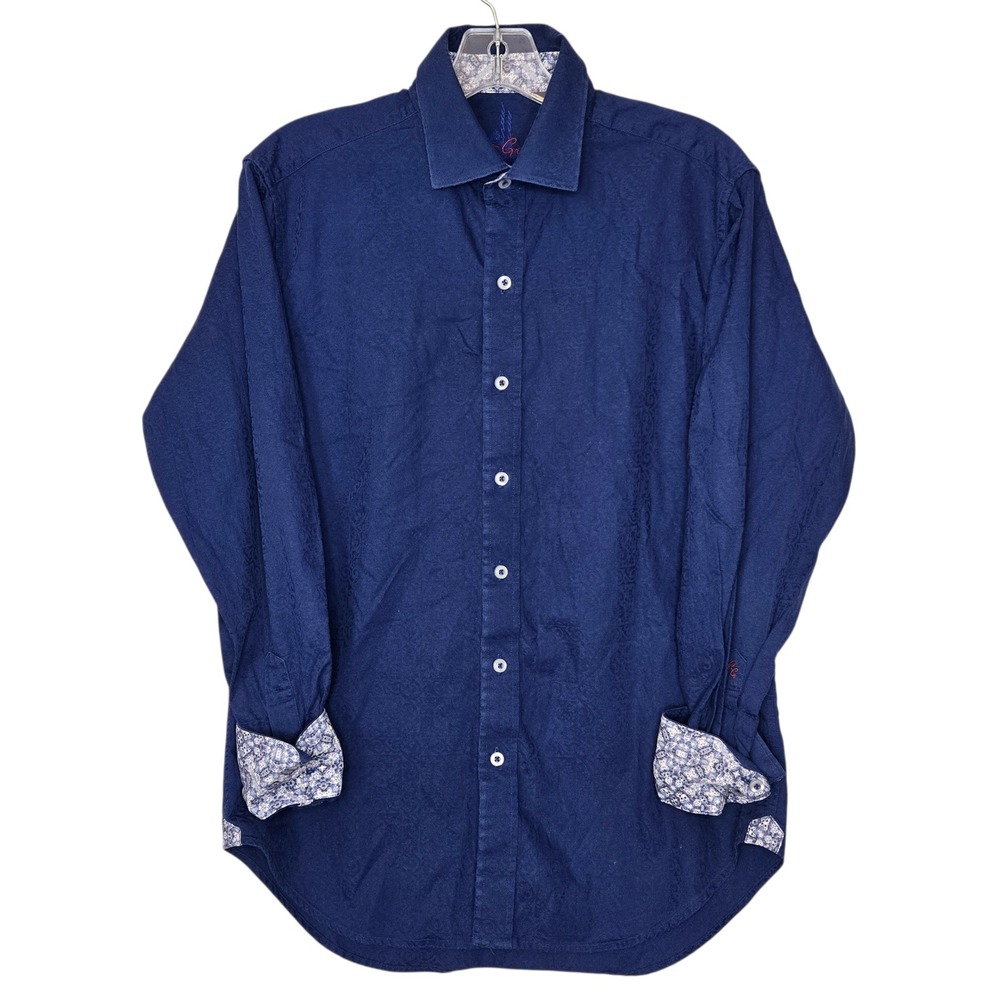 Robert Graham Flip Cuff Blue Paisley Jacquard S Button Down Shirt‎ Classic Fit